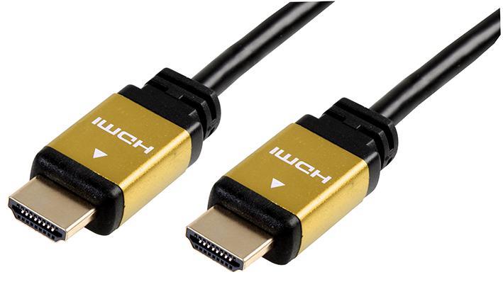 HDMI Lead with Ethernet, Male to Male, Gold Metal Heads, Black