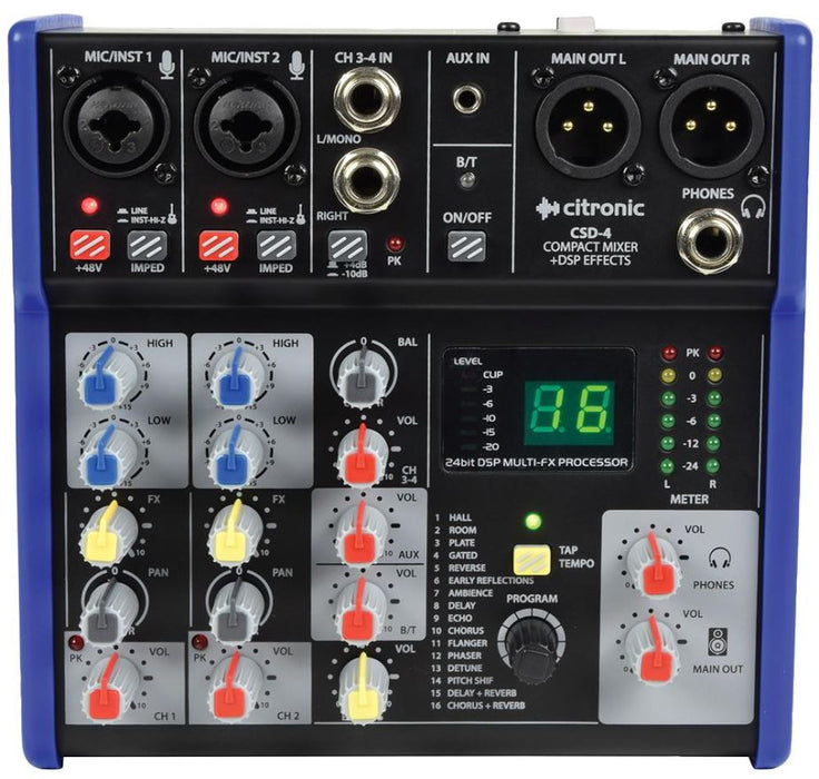 4 Channel Compact Mixing Desk with DSP/BT