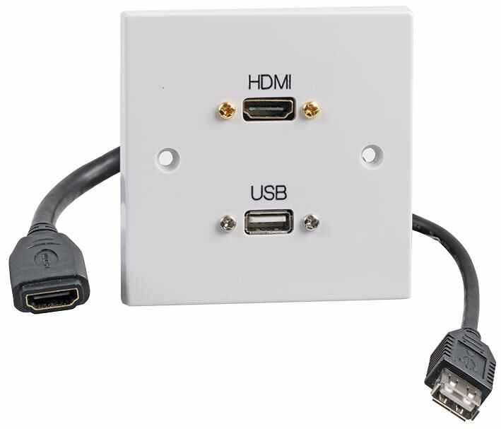 PRO SIGNAL 1-Gang AV Wallplate with HDMI & USB-A Female Connector with Fly Leads