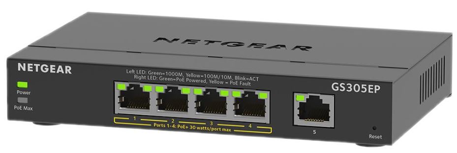 5 Port PoE+ Ethernet Plus Gigabit Managed Switch, 63W PoE Budget