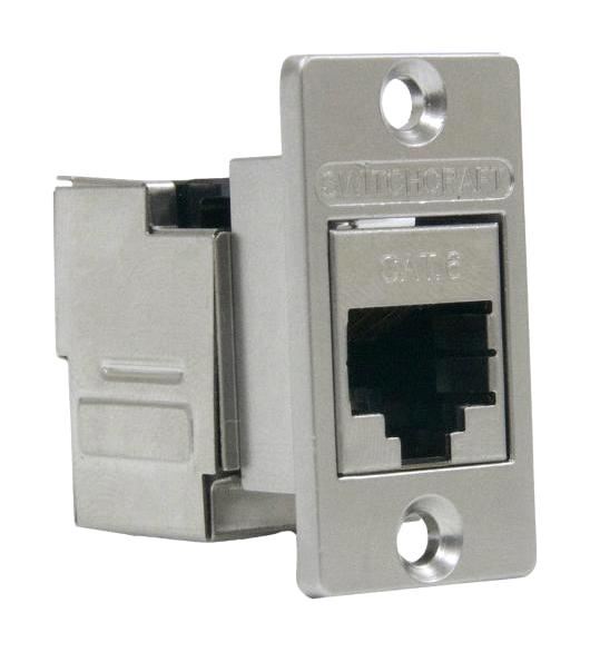 RJ45 Cat6 Shielded Socket to IDC Feedthru Panel Mount Adaptor, CSK Holes, Silver