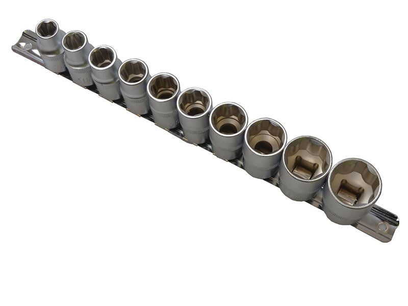 1/2in Drive Socket Set on Rail, 10 Piece