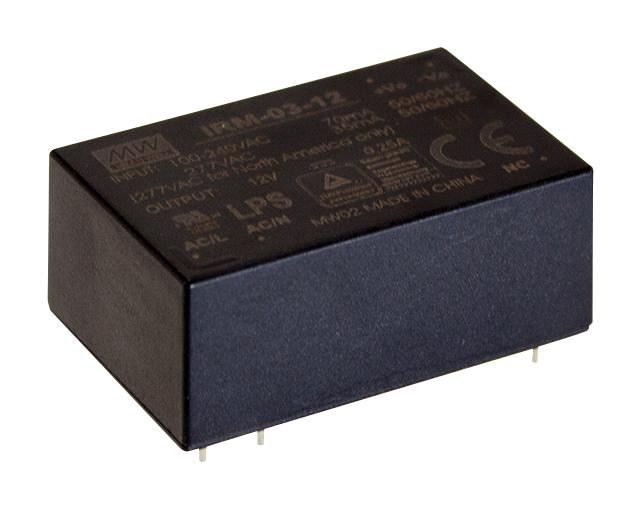 12V, 250mA, 3W PCB Mount AC to DC Power Supply