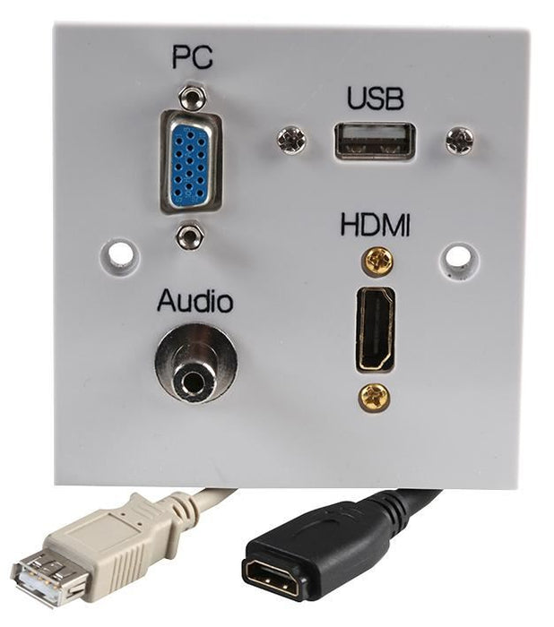 1-Gang Multimedia Wallplate with 1x HDMI, VGA, 3.5mm Stereo Jack & USB-A Female Connectors