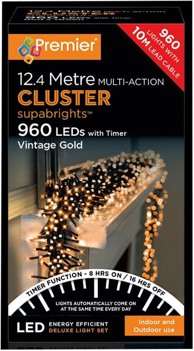 960 LED Multi Action Vintage Gold Cluster Christmas Lights with Timer