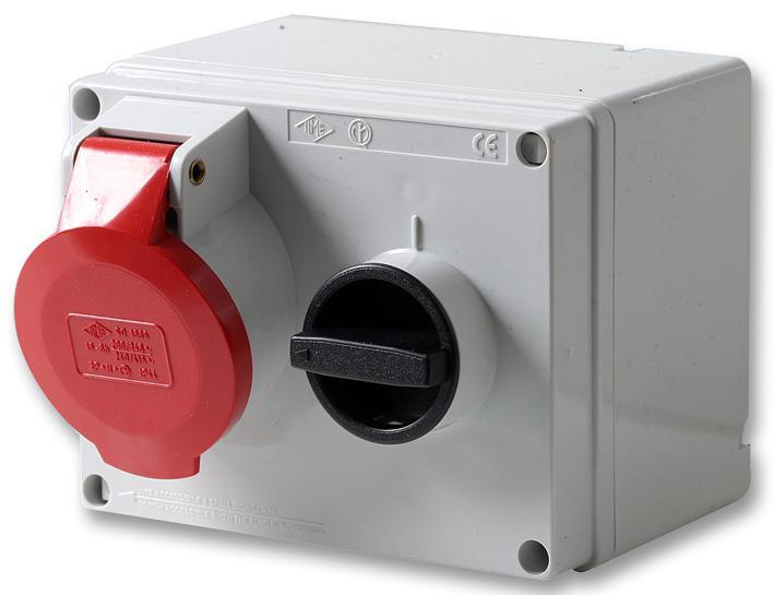 16A, 415V, Switched Interlocked CEE Socket, Red, IP44