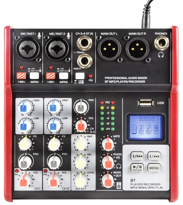 4 Channel Compact Mixing Desk with BT/USB/MP3/REC