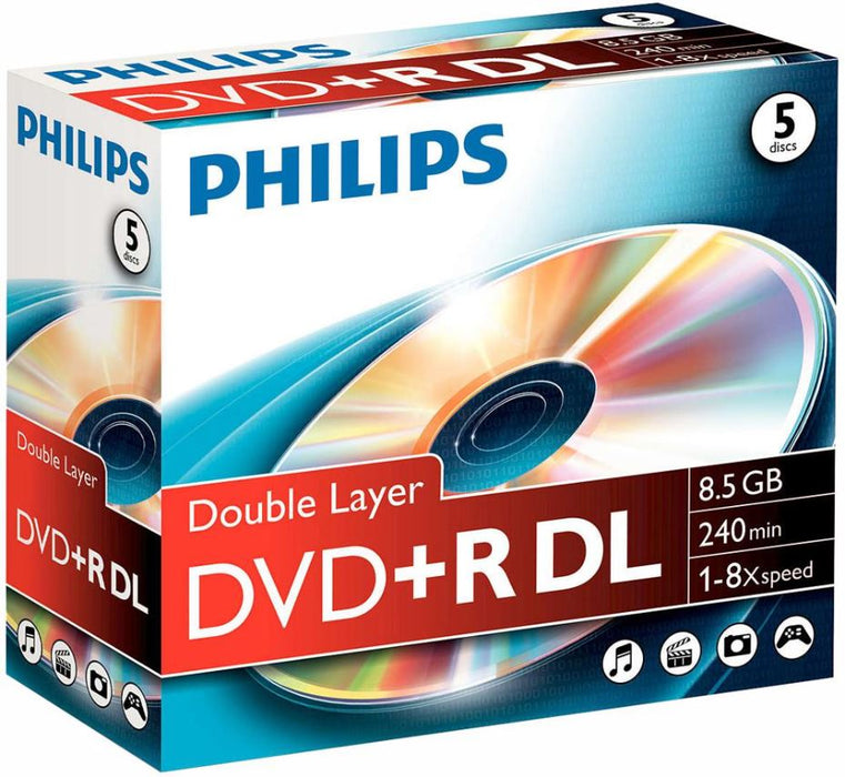 8x Speed Double Layer DVD+R DL Blank DVDs - Jewel Case 5 Pack