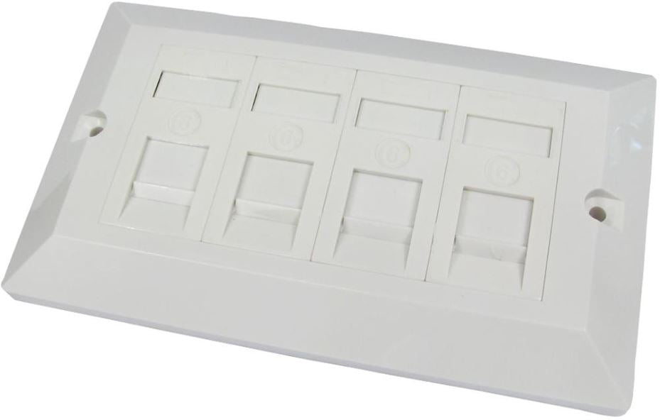 2-Gang 4-Way Socket RJ45 Cat6 Faceplate White