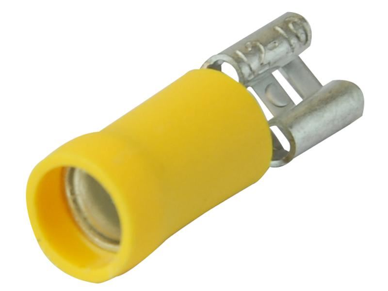 Female Push On Crimp Terminal Yellow 20A, 6.3mm x 0.8, 100 Pack