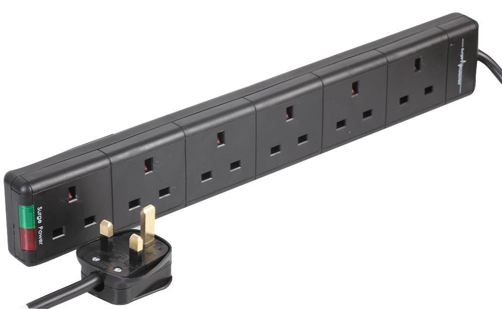 6-Gang Surge Protected Extension Lead - Black