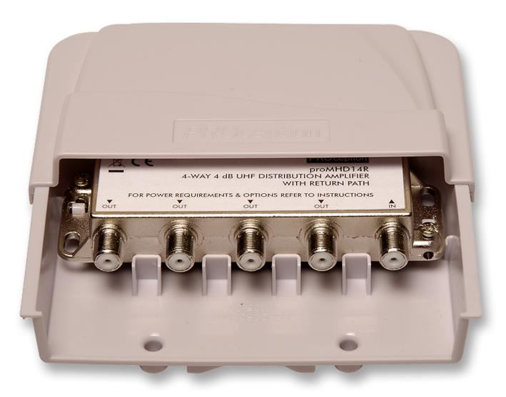 Dual Mode 4-Way Screened Aerial Distribution Amplifier with Return Path 1 Input/4 Outputs 4dB UHF