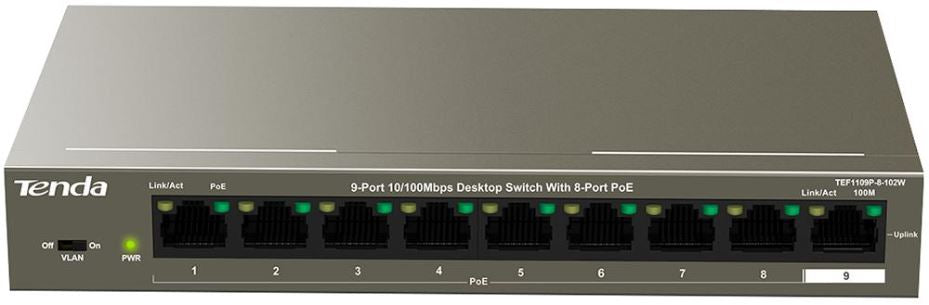 9 Port Fast Ethernet Desktop Switch with 8 Port PoE