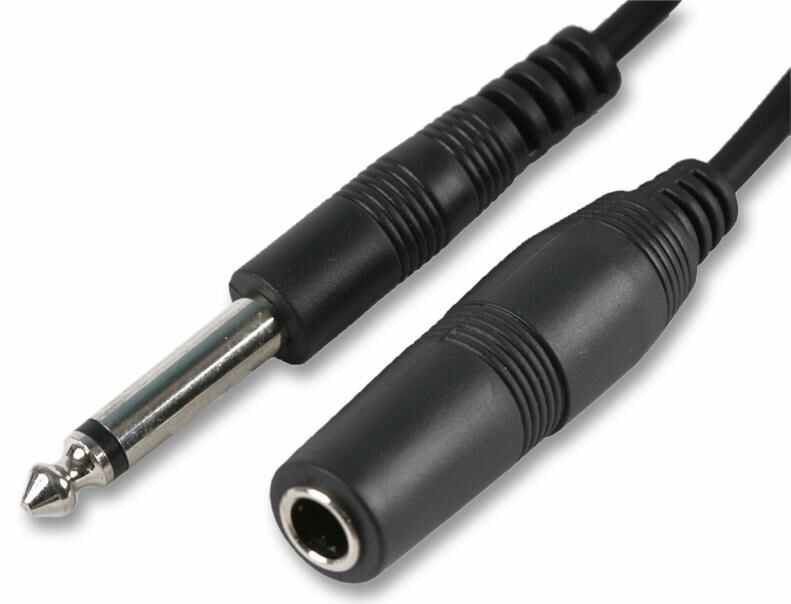 6.35mm (1/4") Mono Jack Plug to Socket Lead, Black