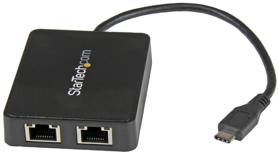 USB-C to Dual Gigabit Ethernet Network Adaptor with USB A Port