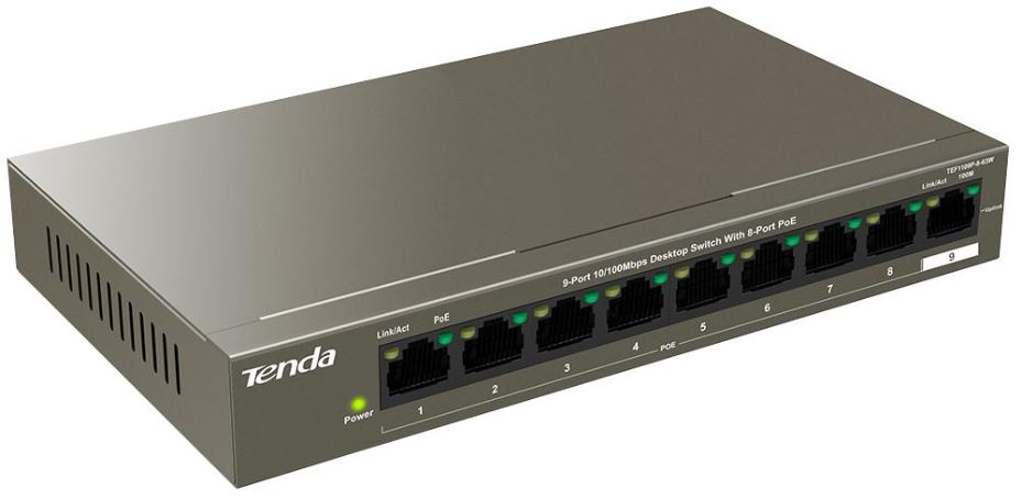 9 Port 10/100 Fast Ethernet Desktop Switch with 8 Port PoE