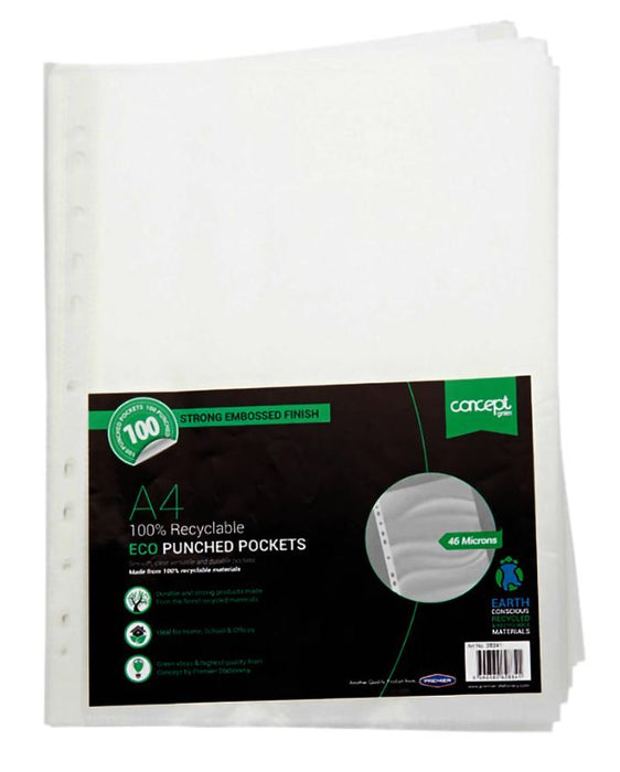 100% Recyclable A4 Punched Plastic Wallets, 100 Pack