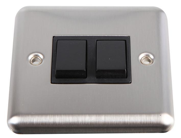 VOLEX ACCESSORIES 2 Gang 2 Way 10AX Light Switch Brushed Stainless Steel / Black