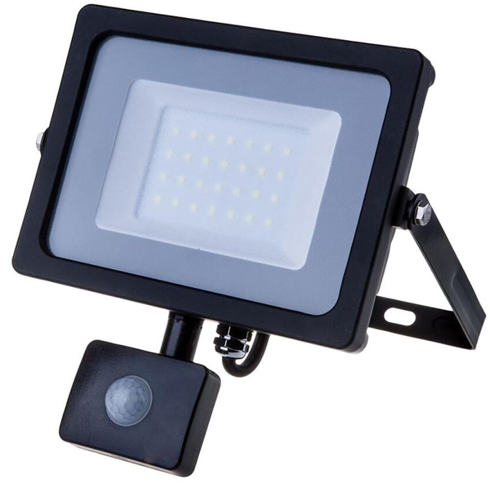 30W LED Floodlight with PIR, 4000K, 2550lm, Black, IP65