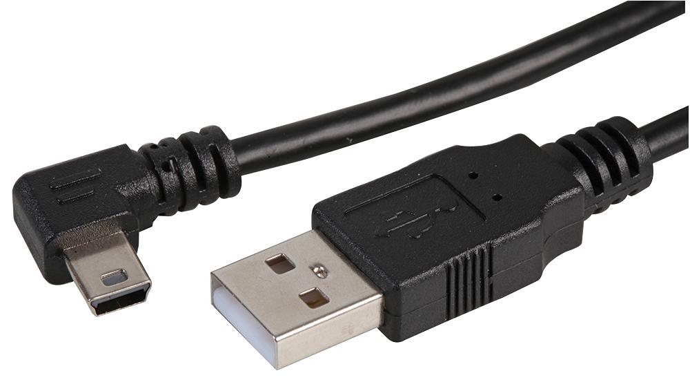 USB A Plug to Right Angle USB Mini B Lead