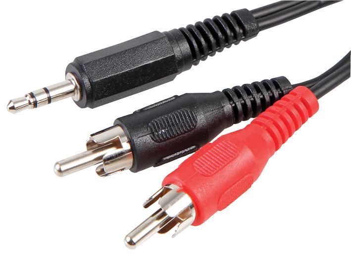 3.5mm Stereo Jack Plug to 2x Phono (RCA) Plugs Lead, 1m Black