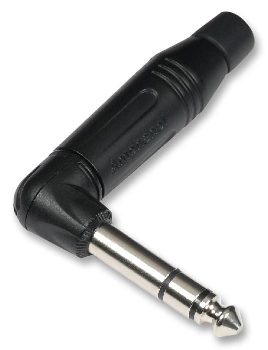 6.35mm Jack Plug, 3 Pole, 90 Degree, Black