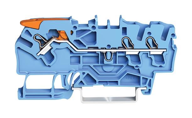 3 Conductor Through Terminal Block Lever, Push In Cage Clamp, 800V, 24A, 22AWG to 12AWG, Blue