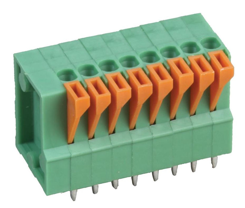 2.54mm PCB Terminal Block, 8 Way, 26AWG to 20AWG, Push In