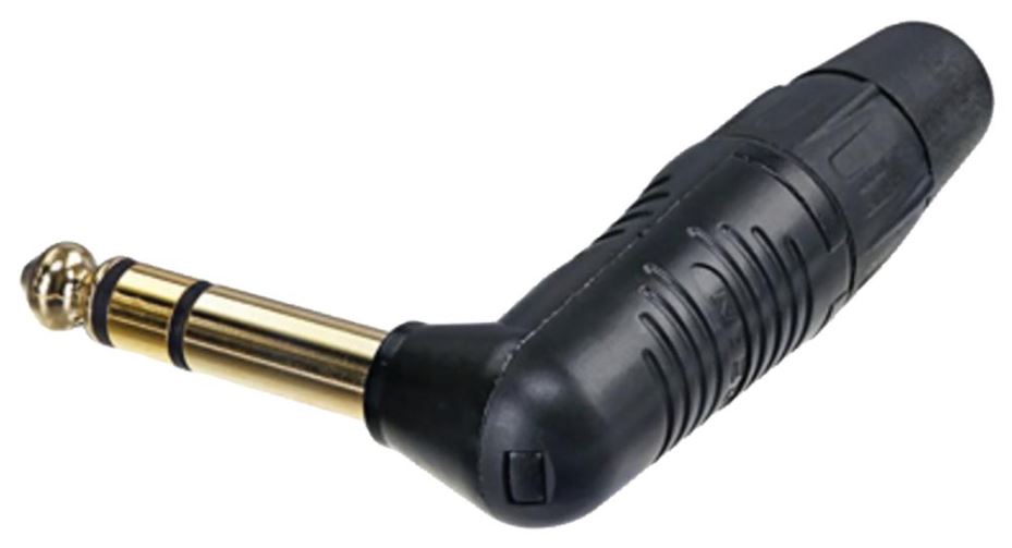 6.35mm 1/4" Stereo Jack Plug, 90 Degree,  Black, Gold Contatcs