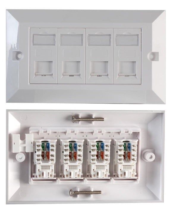 2 Gang 4 Way Socket RJ45 Faceplate White