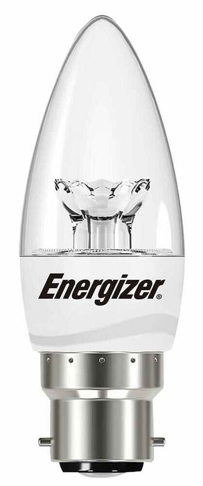 ENERGIZER - B22 5.9W Clear LED Candle Light Bulb, Warm White 470lm