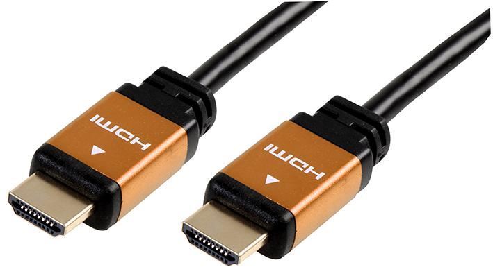 HDMI Lead with Ethernet, Male to Male, Orange Metal Heads, Black