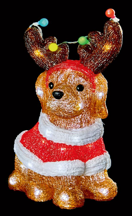 Premier - LED Acrylic Dog with Party Lights and Timer, 40 White LEDs, 33cm