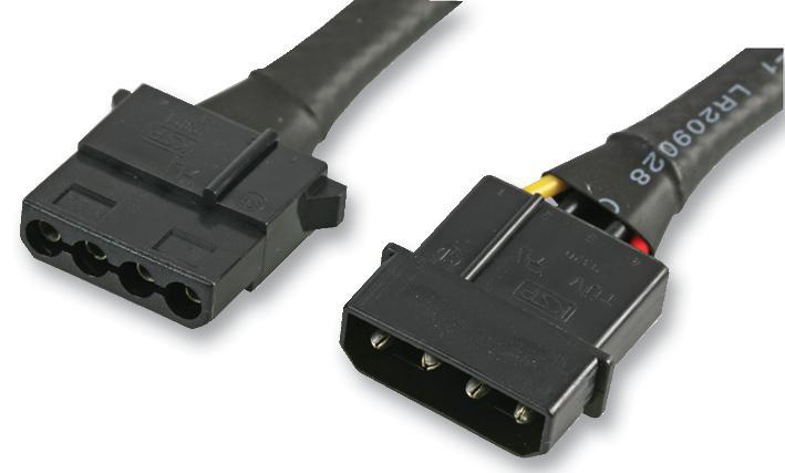 4 Pin Molex Male to Female Extension Lead, 30cm Sleeved