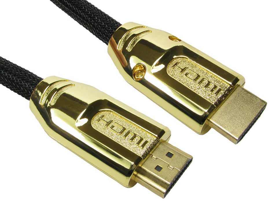 High Speed HDMI Lead Male to Male Gold Effect Metal Hood Braided