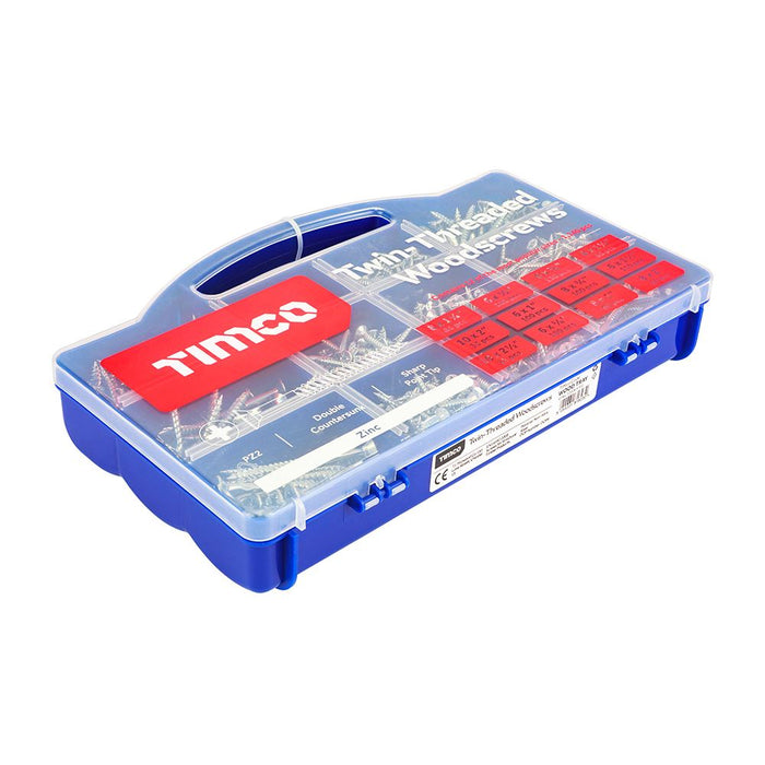 Twin-Threaded Woodscrews - Mixed Tray - PZ - Double Countersunk - Zinc (Size 1,140pcs - 1140 Pieces)