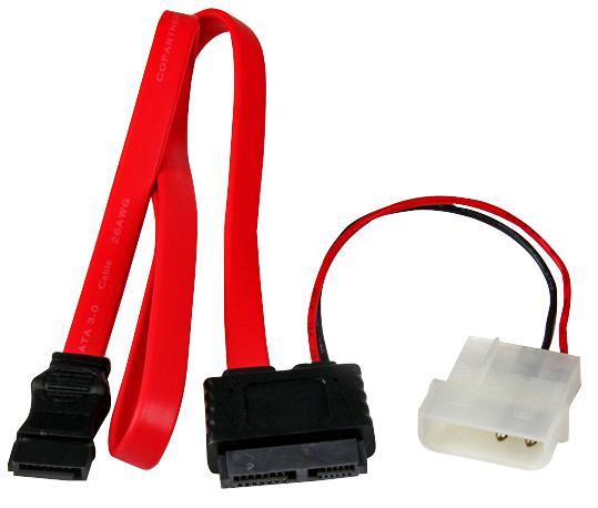 Flat SATA to SATA Lead with LP4 Power Cable Adaptor, 50cm