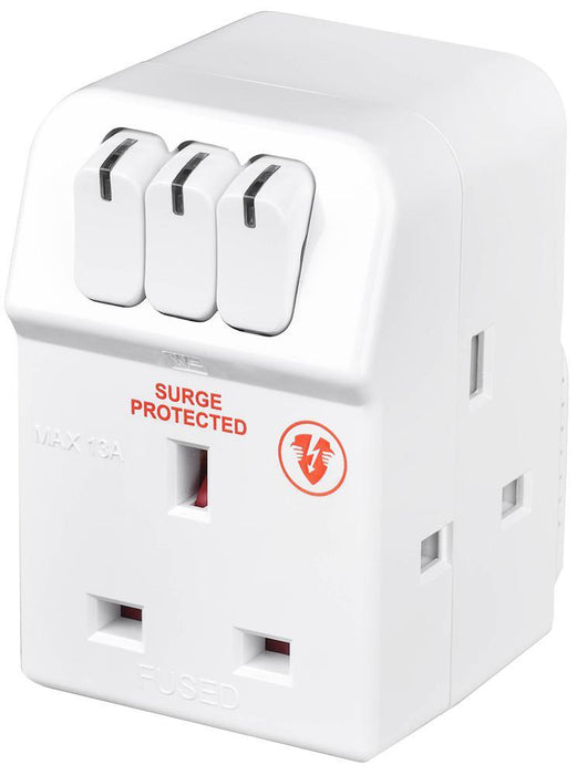 3 Way Individually Switched Surge Protected Adaptor