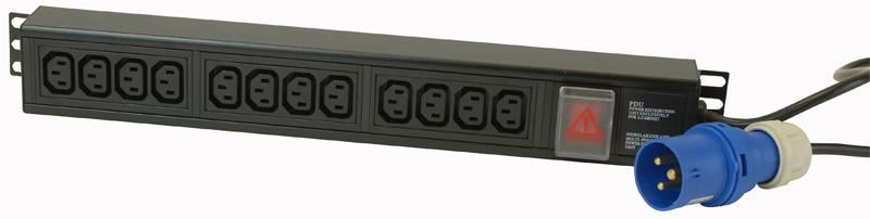 12 Way IEC C13 PDU with 16A Commando Plug - Vertical Rack Mount