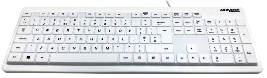 AccuMed IP68 Antibacterial Medical USB Keyboard, White