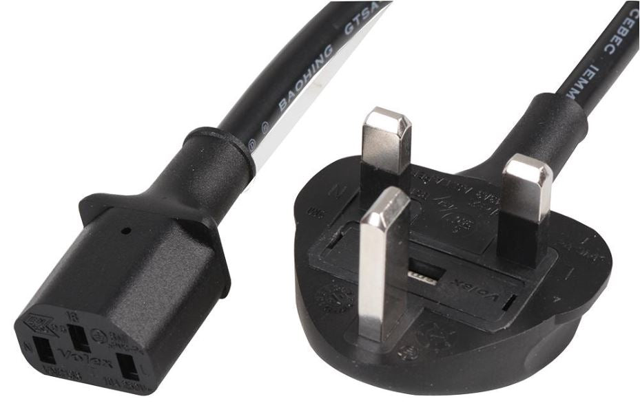 5A UK Mains Plug to IEC Socket Power Lead Black 2m