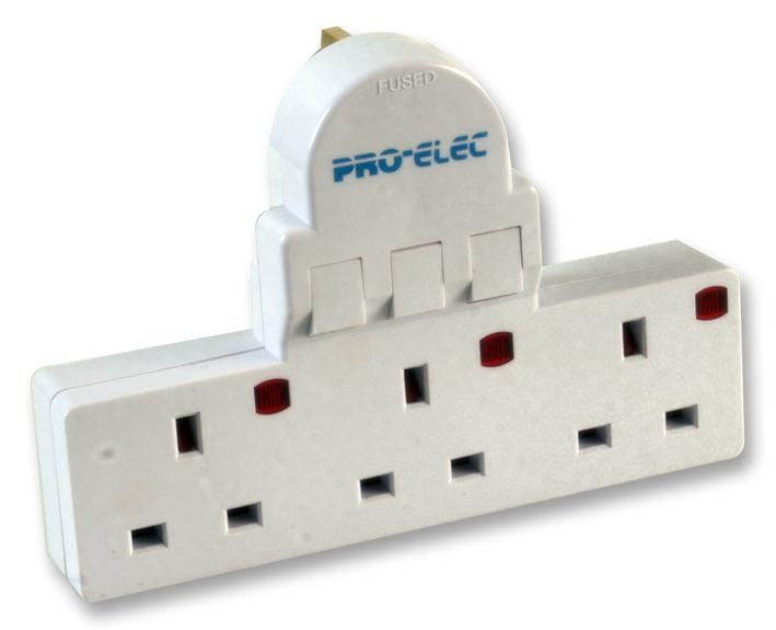 3-Gang Switched Mains Plug Adaptor