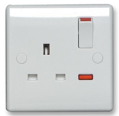 1 Gang Switched Socket with Neon, 13A, White