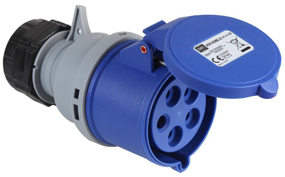 32A, 250V, Cable Mount CEE Socket, 3P+N+E, Blue, IP44