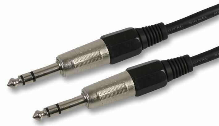 6.35mm (1/4") Stereo Jack Plug to Plug Lead, 5m Black