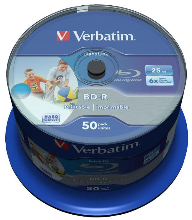 6x Speed BD-R SL Wide Inkjet Printable Blank Blu-ray Discs - 50 Pack Spindle