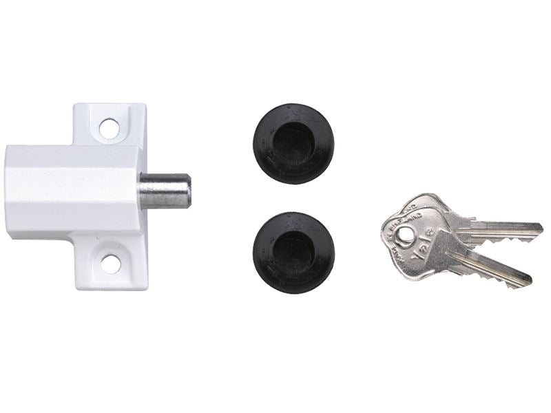 P114 Patio Door Lock White Finish Visi-pack