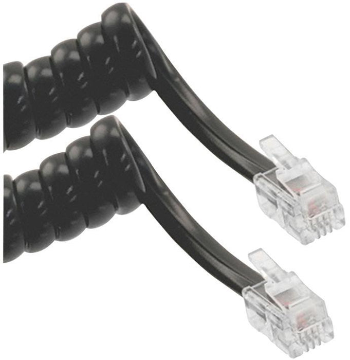 Black RJ10 Plug to Plug Coiled Telephone Handset Lead - 1.8m