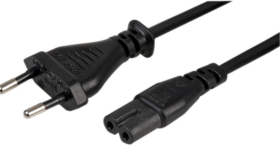 Euro to IEC C7 Extension Lead, 5m, 2.5A, 250V, Black