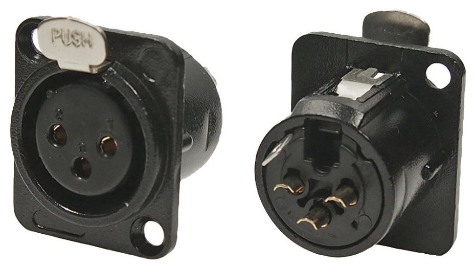 3 Pole Latching XLR Panel Mount Socket, Black